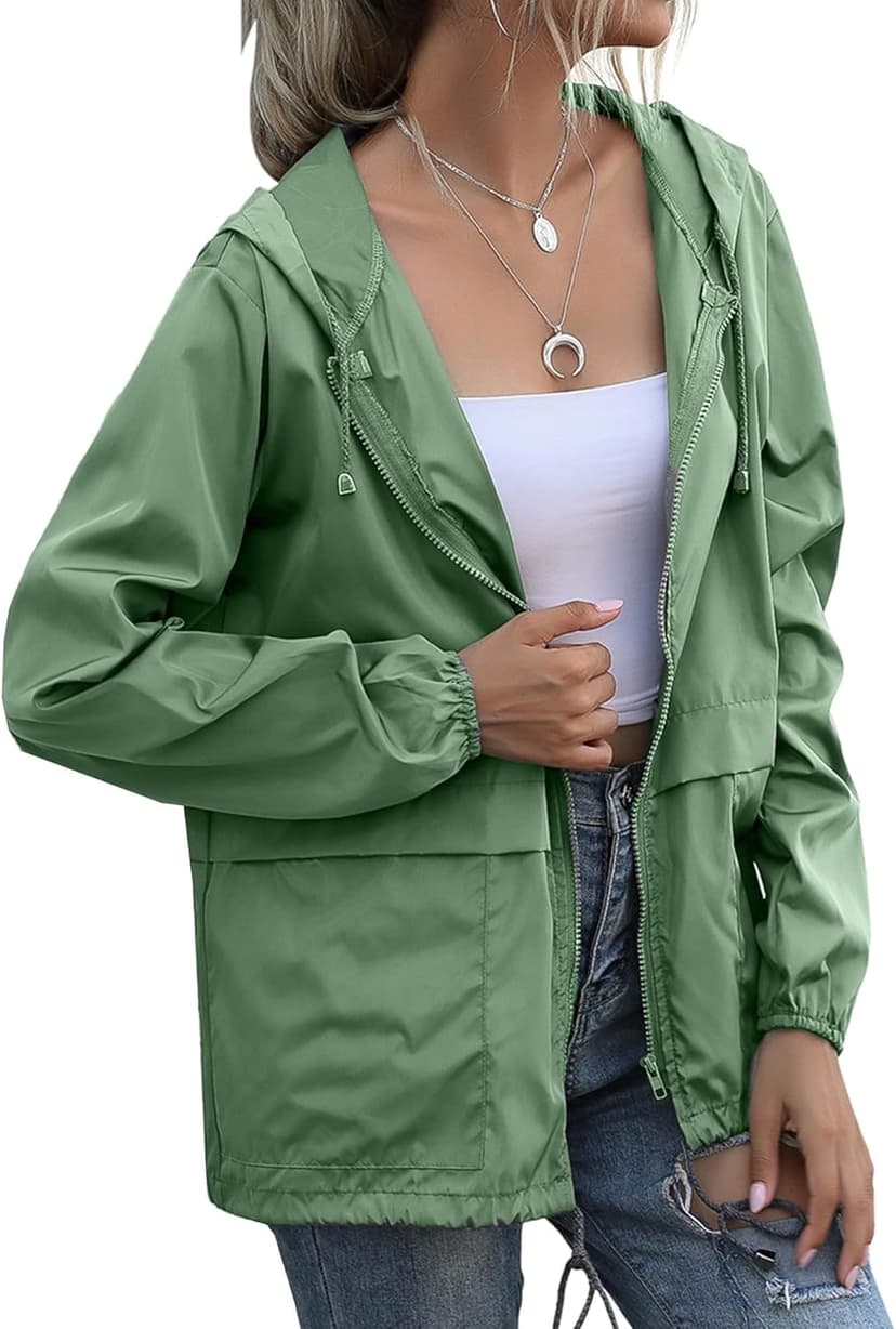 JMinger Women's Raincoats Lightweight Waterproof Windproof Adjustable Windbreaker Rain Jackets Hooded with Pockets S-XXL