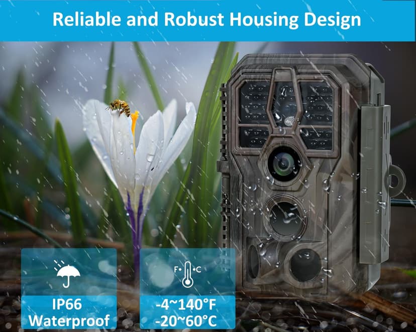 GardePro E5S Trail Camera (Non-Cellular, Non-WiFi), 64MP Photo & 1296P HD Video, 0.1s Trigger, 100ft No-Glow Night Vision, Motion Activated Wildlife Camera