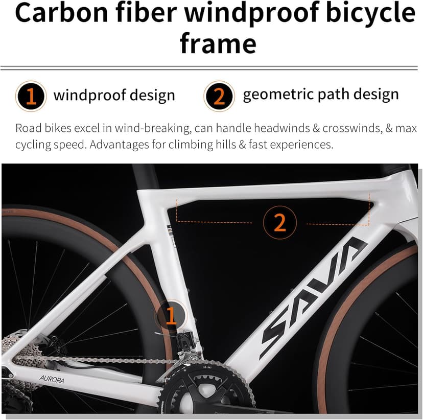 SAVADECK Carbon Fiber Road Bike, Hydraulic Oil Disc Bike with Carbon Fiber Frame and Wheelset, Lightweight Full Carbon Racing Bicycle with Shimano R7120 24S Shift Set for Adults