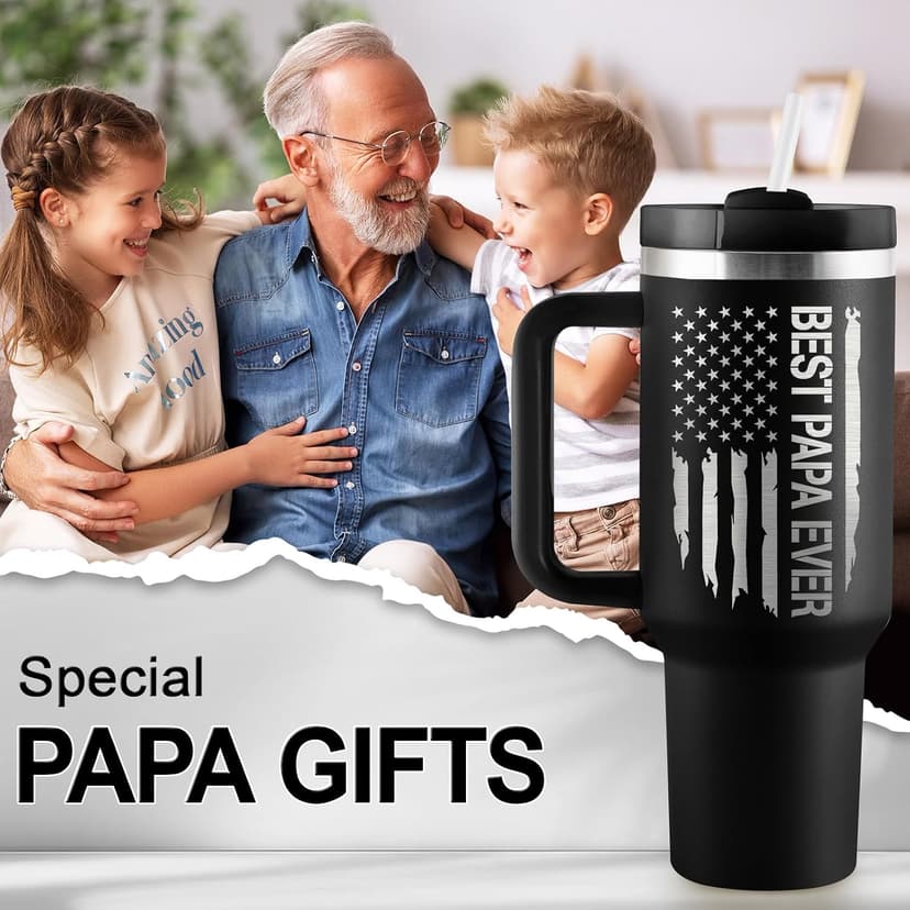 Best Papa Gifts for Fathers Day Christmas 40oz Travel Cup Insulated Tumbler with Handle & Straw ROSTANTEN Papa Gifts Birthday Gifts for Papa from Grandkids B0F5J1RJCL