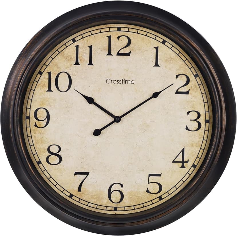 Crosstime 24 Inch Wall Clock Battery Operated Silent Round Vintage Large Wall Clocks for Living Room Farmhouse Decor, Black-Brown