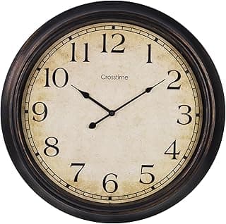 Crosstime 24 Inch Wall Clock Battery Operated Silent Round Vintage Large Wall Clocks for Living Room Farmhouse Decor, Black-Brown