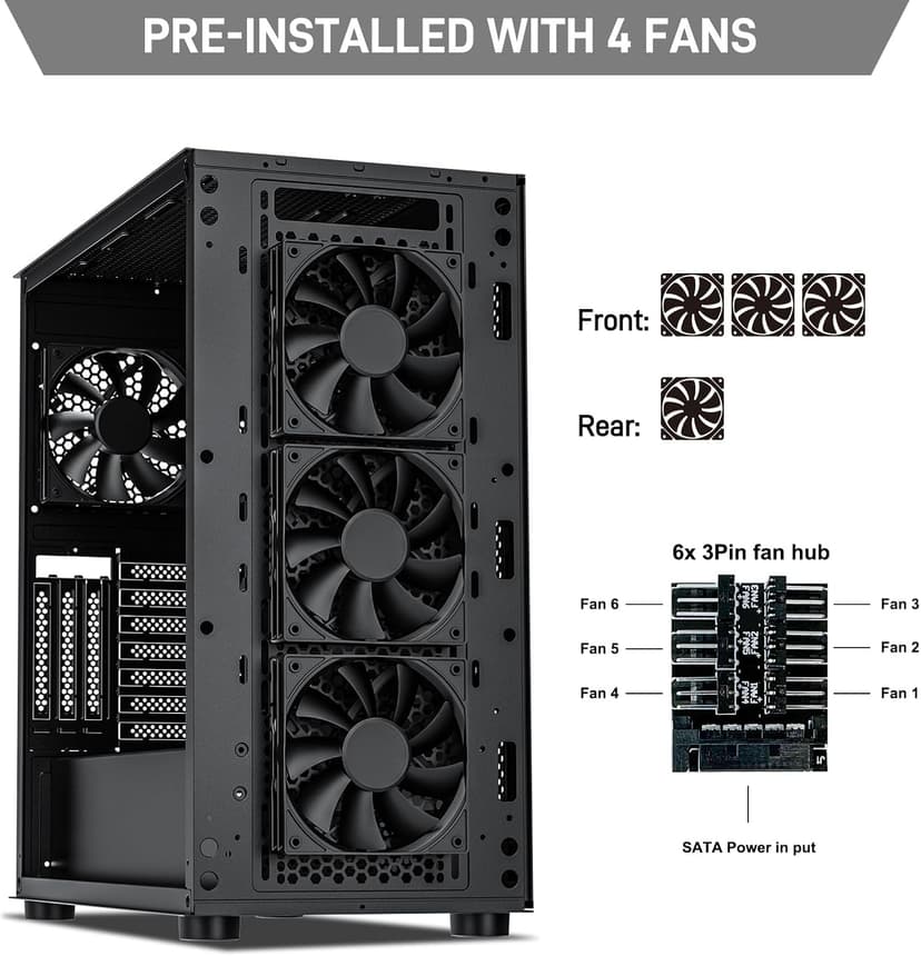 DARKROCK Classico Max Storage Master E-ATX Computer Case with 4x120mm Black Fan, 10 x3.5 HDD+3 x2.5 SDD USB 3.0 Ready, 360mm Radiator Supported, Vertical Slots for GPU Vertically Mount - Black