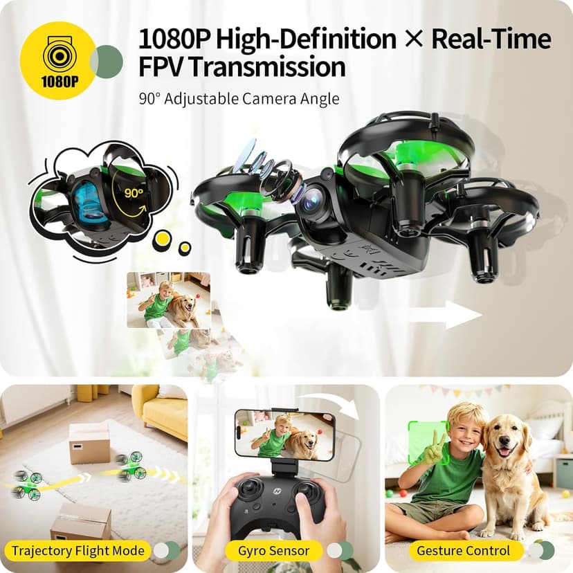 Holy Stone Mini FPV Drone with 1080P HD Camera for Kids & Beginners, RC Nano Quadcopter with Optical Flow Hover, Gesture Control, 3D Flips, 3 Batteries, Great Gift Toy for Boys and Girls, HS210P Green