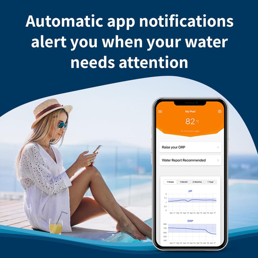 Crystal Smart Water Monitor for Chlorine & Bromine Pools, Hot Tubs & Swim Spas - 24/7 Continuous Digital Water Testing with App Notifications & Customized Chemical Dosing (New Model)