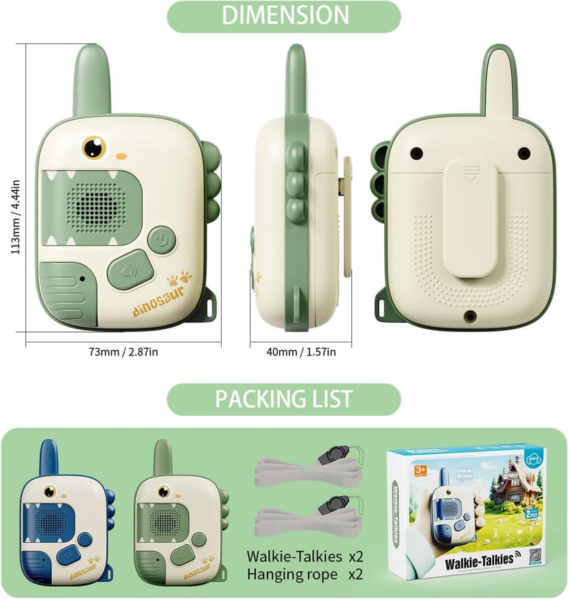 Dino Walkie Talkies for Kids,Dinosaur Toys for Kids 3-5-7,Toddler Kids Toys 2 Pack Birthday Gifts for 3 4 5 6 7 8 9 Year Old Boy Girls Toy for 3-12 Boys Outdoor Game,Easter Christmas Stocking Stuffers B0D9258QC7