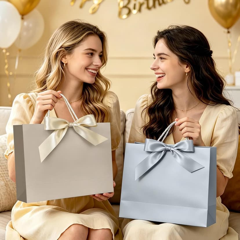 JMANNI Gift Bag, 1PCS Gift Bags Large with Ribbon and 1 Greeting Cards 2 Tissue Paper, Portable Paper Gift Bag with Handles, Birthday Gift Bags,Present Bags for Wedding Party Mothers Day