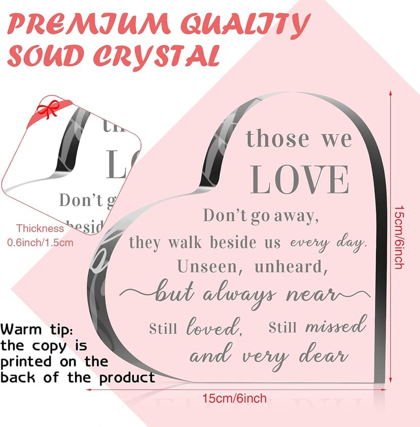 Jetec Bereavement Gift Acrylic Heart Sympathy Memorial Condolence Gift for Loss of Loved One Remember Me Grieving Present for Remembrance Table Decor(6 x 6 x 0.6 Inch)