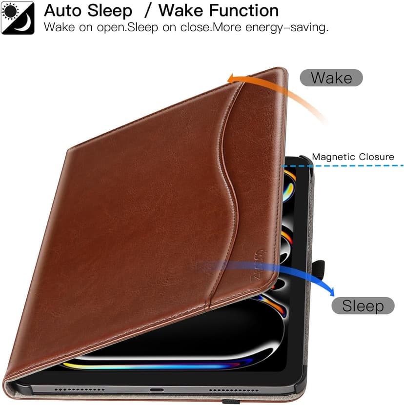 ZtotopCases for iPad Pro 12.9 6th/5th/4th/3rd Generation Case 2022/2021/2020/2018, Premium PU Leather Folio Cover, Auto Wake/Sleep, Multi Viewing Angles, Supports Pencil Pro and Touch ID, Brown
