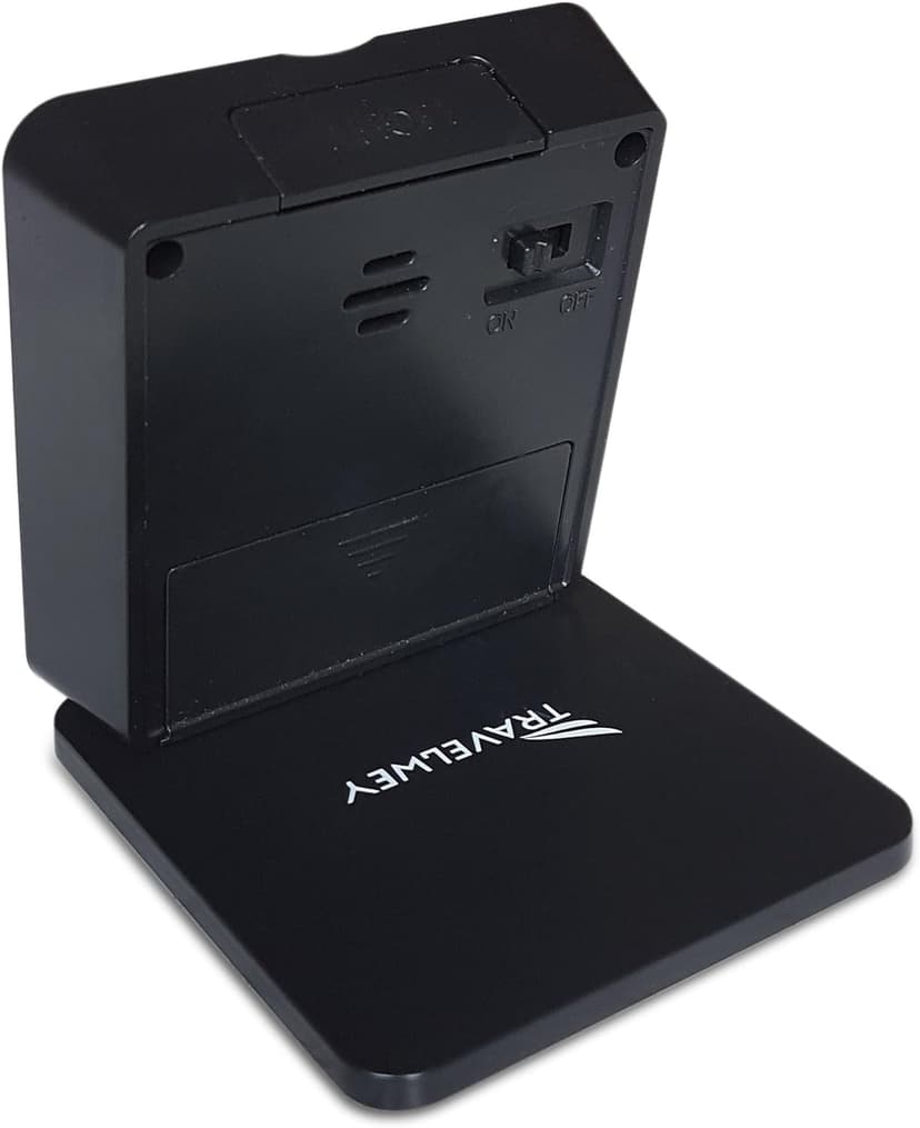 Digital Travel Alarm Clock - No Bells, No Whistles, Simple Basic Operation, Loud Alarm, Snooze, Small and Light, ON/Off Switch, 2 AAA Battery Powered, Black