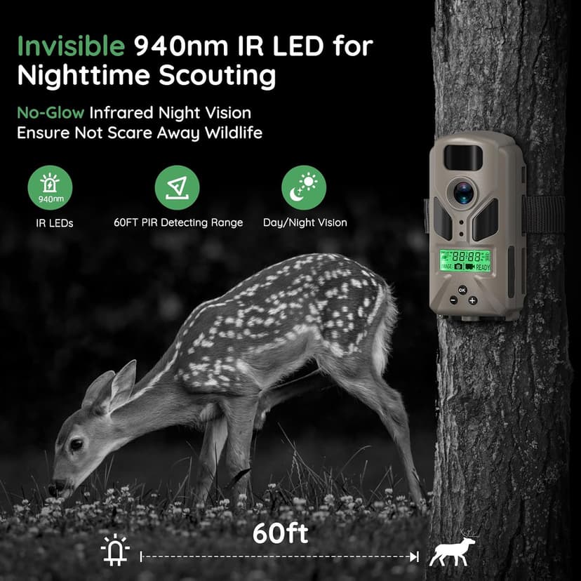 20MP Mini Trail Camera 1080P Hunting Trail Camera with No Glow 940nm Night Vision Motion Activated IP66 Waterproof,80ft Illumination Range Hunting Game Cam for Wildlife Monitoring- Grey-(2 Packs)