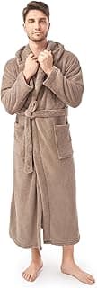 DAVID ARCHY Men's Hooded Robe Soft Coral Fleece Microfiber Bathrobe