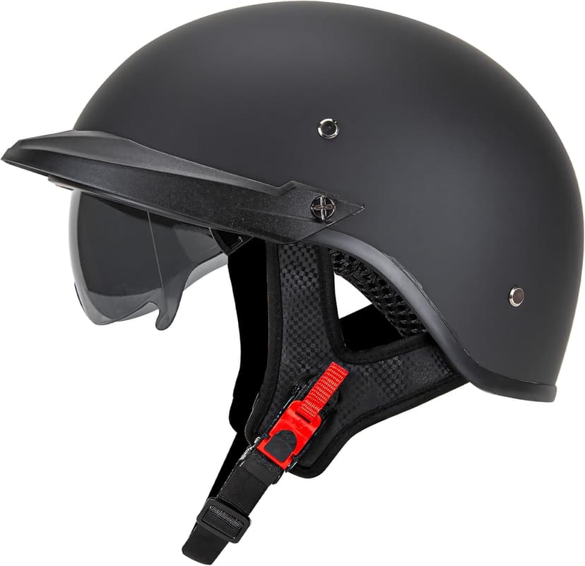Cartman Motorcycle Open Face Helmet with Sun Visor Quick Release Buckle, Matte Black, DOT Approved