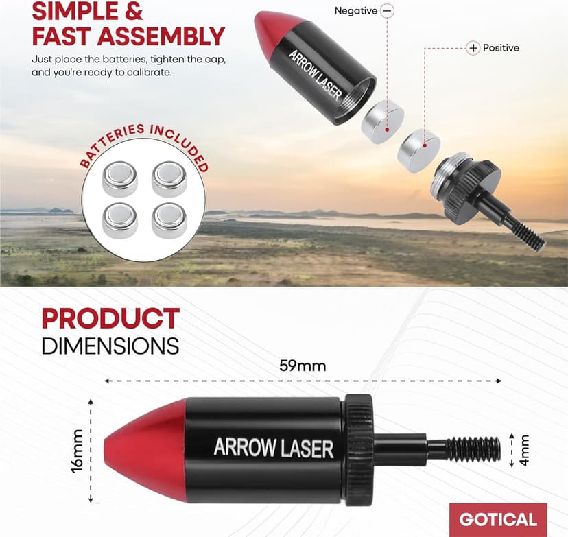 GOTICAL Arrow Laser Sight Tactical Archery Bore Sight Red Dot Laser for Compound Bow Crossbow Boresighter Sight Tool for Target