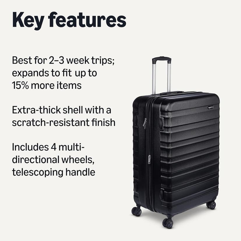 Amazon Basics 30" Hardside Large Checked Luggage, Hardshell Suitcase With Wheels, Expandable For Up to 15% More Space, With Scratch-Resistant Surface, Four Multi-directional Wheels, Black