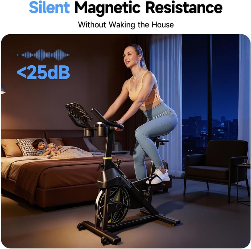 Exercise Bike, Adjustable Magnetic Resistance Stationary Bikes for Home Cardio with Exclusive App, Indoor Bike with 330lbs Weight Capacity Comfortable Seat, Tablet Mount and Fitness Courses
