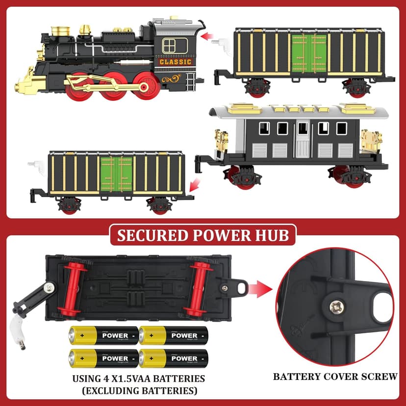 Train Set Train Toys for Boys with Smokes, Lights and Sound (ON/Off), Train Set Under Christmas Tree, Toddler Model Trains for 3 4 5 6 7 8+ Years Old Kids Gifts