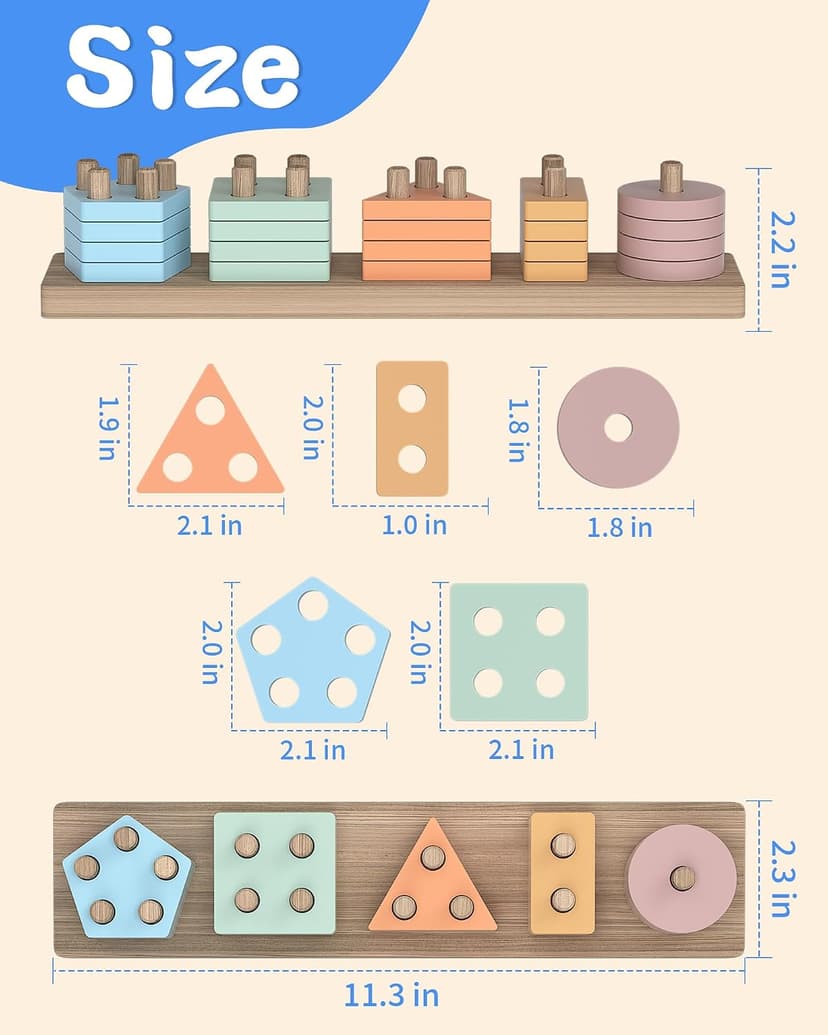Toddler Toys 1-2 2-3, Shape Sorter, Wooden Block, Learning Educational Sensory Stacking Toy, Toddler Puzzles, Birthday Gifts kecristv Montessori Toys for 1 2 Year Old Girl and Boy Birthday Gifts B0DGLCPPF4