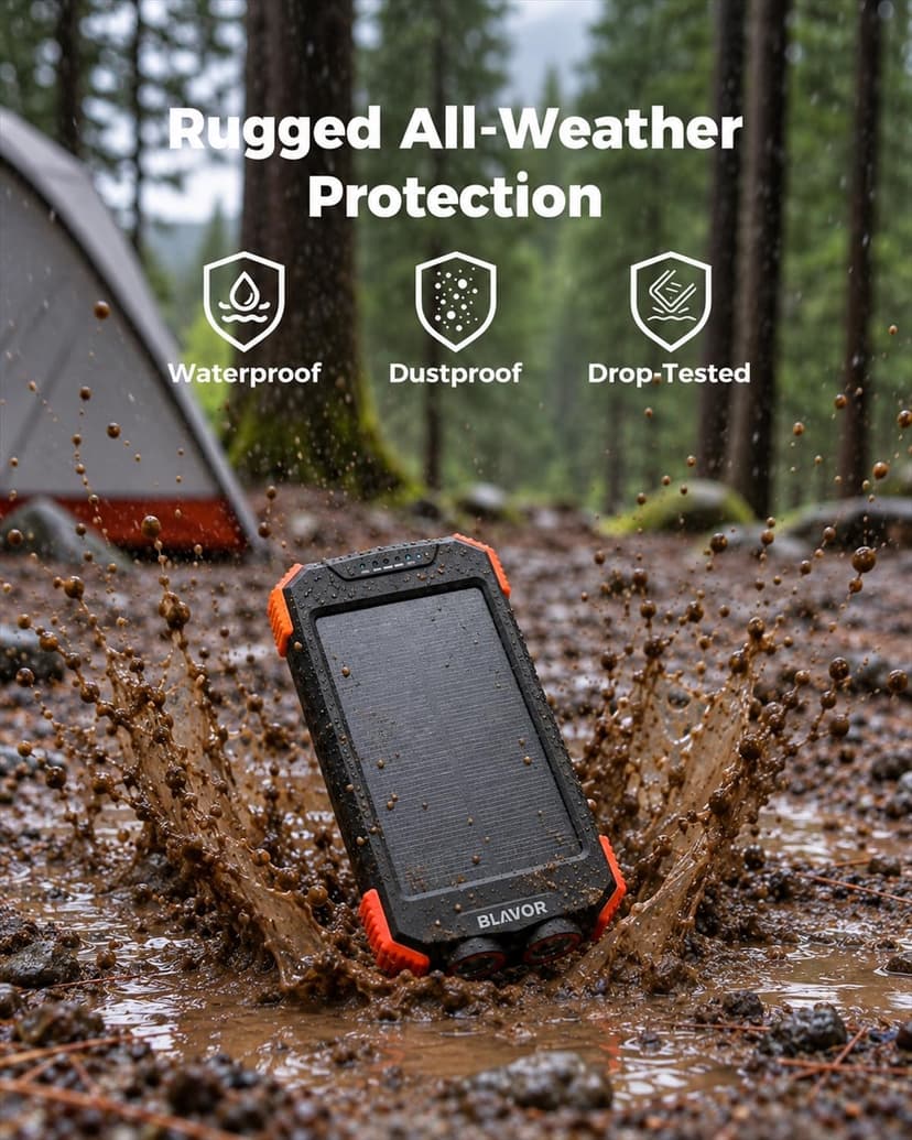 20W USB-C battery pack, battery bank, IPX5 waterproof, 2 flashlights, camping essentials, hiking gear, emergency solar backup BLAVOR Solar Power Bank 10,000mAh Portable Wireless Charger for Cell Phones B07FDXDB3W