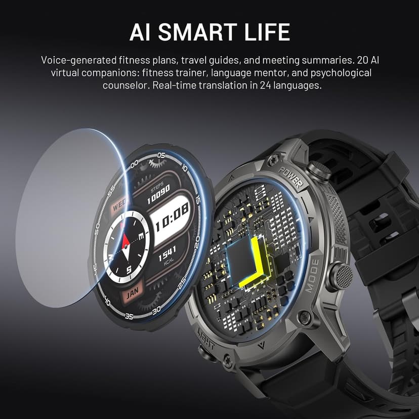 2026 AI Smart Watch with Standalone GPS & Offline Maps, 5ATM Waterproof, 1.43" AMOLED, 21-Day Battery, 178 Sports Modes, Compass, Heart Rate/SpO2/Stress/Sleep Monitor, for Android iOS Men Women Black