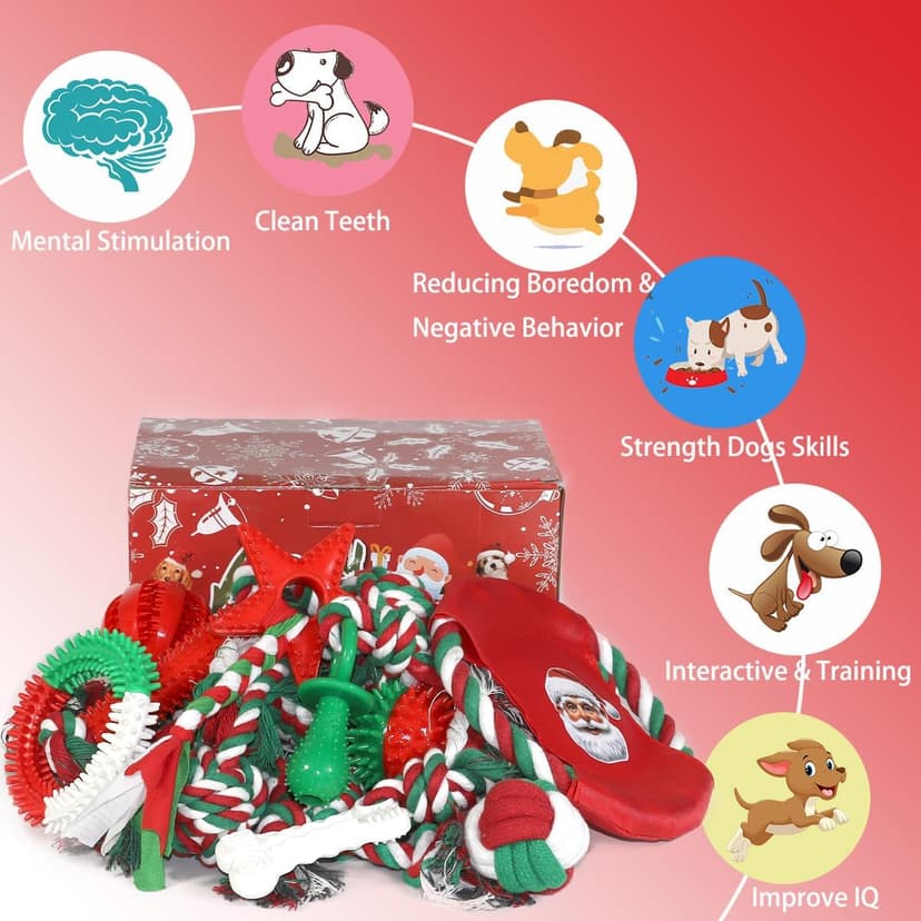 Beiker Christmas Dog Toys Bulk 15 Pack, Puppy Chew Toys for Teething Small Medium Puppies, Holiday Christmas Themed Presents Gifts Box Including Variety Tough Rubber and Rope Toys B0DG8WK4KW