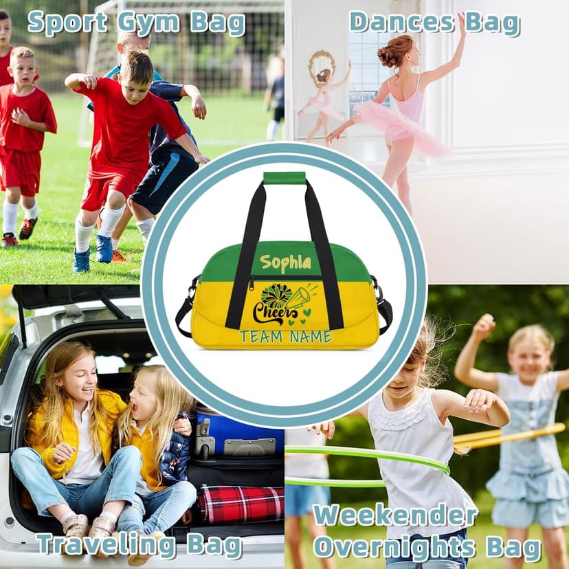 Zestdesign Personalized Cheerleader Bag, Custom Cheer Bag with Name, Customize Gym Sport Duffel Bag for Women, Green Yellow