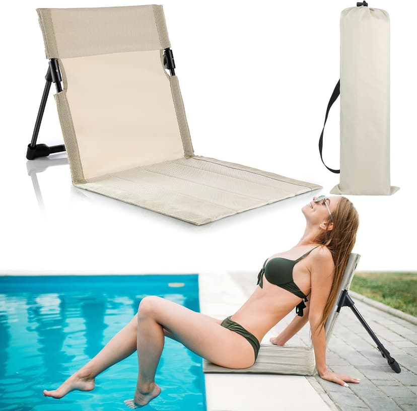 Karenhi 1 Pcs Foldable Poolside Chairs Portable Beach Chair ​Folding Poolside Chairs for Edge of Pool for Adults Traveling Camping Picnic Lawn Accessories (Light Beige)
