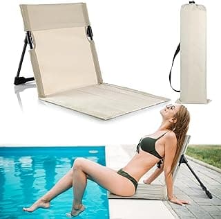 Karenhi 1 Pcs Foldable Poolside Chairs Portable Beach Chair Folding Poolside Chairs for Edge of Pool for Adults Traveling Camping Picnic Lawn Accessories (Light Beige)