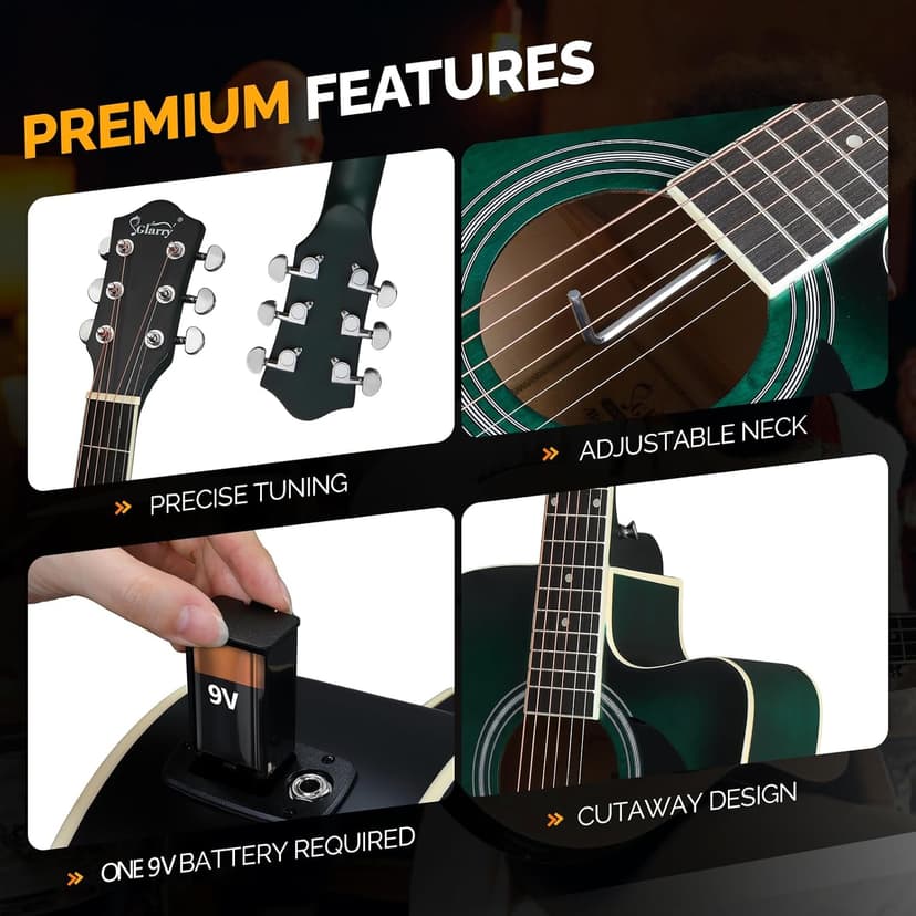GLARRY Full Size 6 Strings Acoustic Electric Guitar Beginner Kit, Cutaway 41 Inch Electric Acoustic Guitar w/Inbuilt Tuner, Bag, Strap, Picks, Strings, Basswood Guitarra, Matte Distressed Green