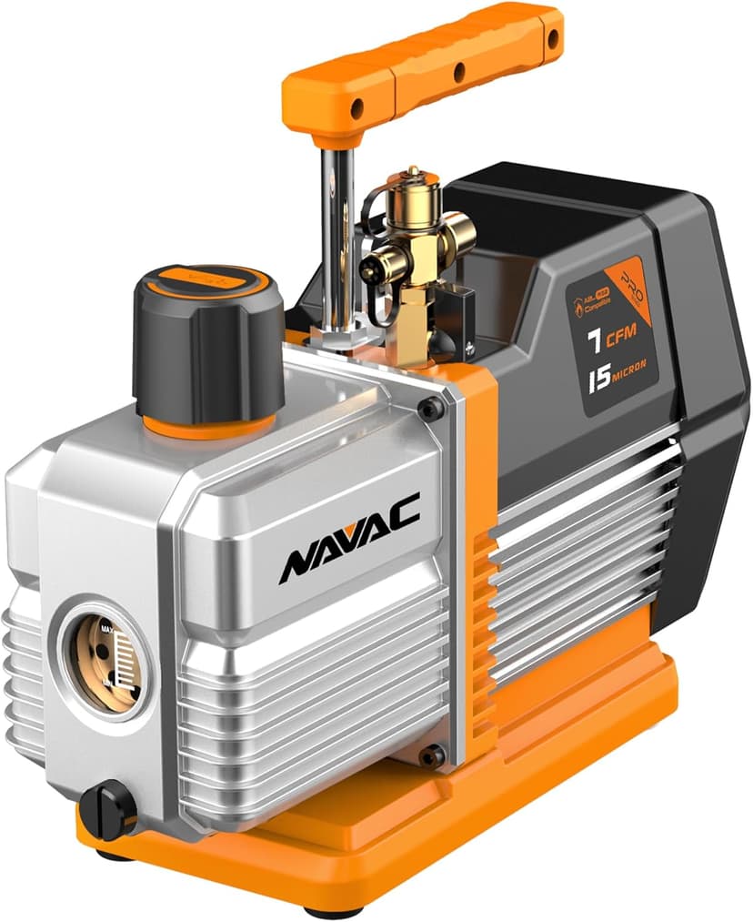 NAVAC Dual-Stage HVAC Vacuum Pump – AC Motor with Forced Oil Circulation, Oil-Mist Filter, 15 Micron Ultimate Vacuum, Pro Series