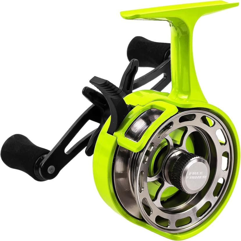 FREE FISHER Ice Fishing Reels 3.2:1 Gear Ratio Ultra Smooth 3+1Ball Bearings Strength CNC-machined Aluminum Inline Ice Fishing Reel with Left/Right Hand Retrieve