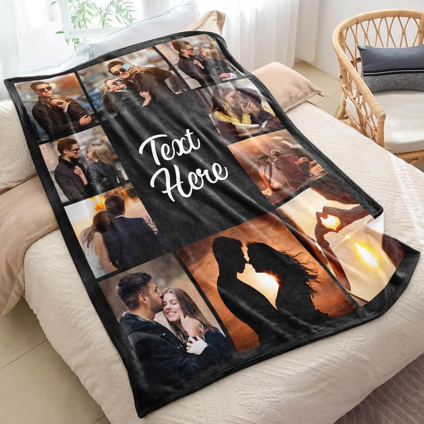 Custom Blanket with Photos Text Personalized Blanket Thows with Picture Customizable Blanket Photo Blankets Customize for Mom Dad Couple Girlfriend Boyfriend Wife Husband