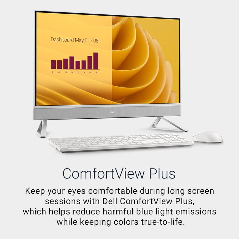 Dell 27 All-in-One Desktop ec27250-27-inch FHD (1920 x 1080) Display, Intel Core 5 Processor 120U, Intel Graphics, 16GB DDR5 RAM, 512GB SSD, Windows 11 Home, Onsite Service - White