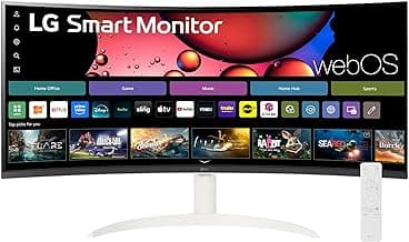 LG 34SR60QC-W 34-inch QHD (3440x1440) Curved Smart Monitor with Streaming, UltraWide Screen, webOS, HDR10, 100Hz, Built-in Speaker, AirPlay2, Screen Share, Bluetooth, ThinQ App, White