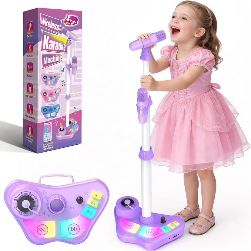Stand Karaoke Machine for Kids, Christmas Singing Toys Gifts for 3 4 5 6 7 8 Year Old Girls Boys, Rechargeable Kid Microphone Bluetooth Speaker with 2 Mic for Girl Age 4-6 Toddler Birthday Party Toy B0G6LBYTJ2