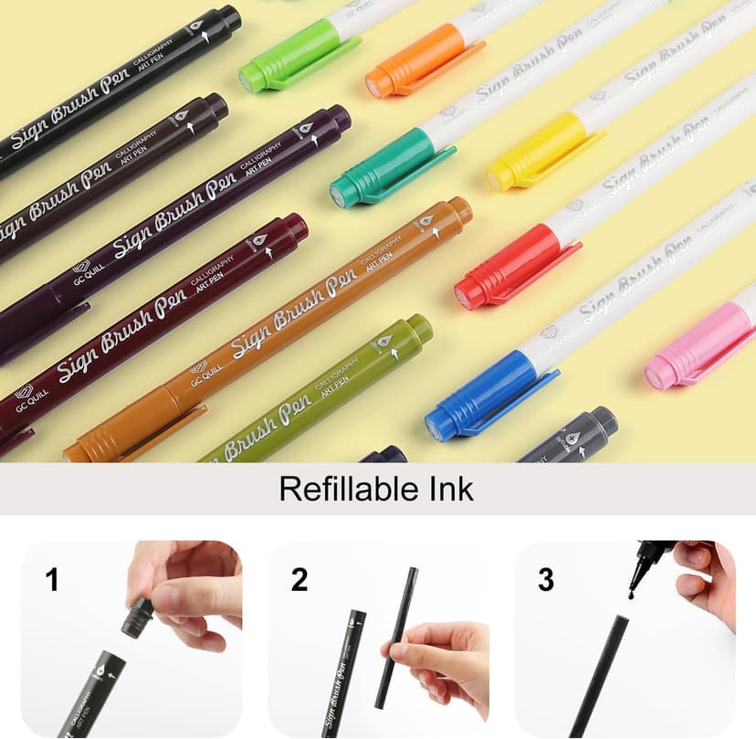 Fudenosuke Brush Pen - 16 Colors Calligraphy Brush Pens for Hand Lettering, Calligraphy, Drawing, Writing, Journaling GC-SB16