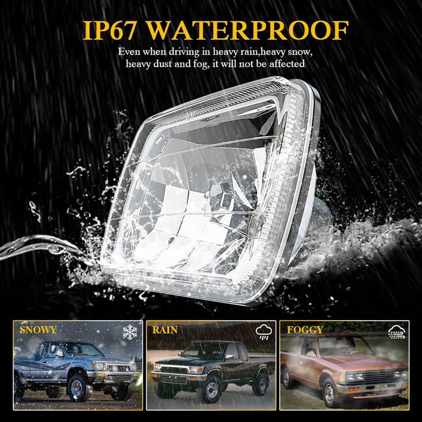 H6054 5x7 7x6 Led Headlights for Off-road, 6000K White High Brightness Headlamp, DOT Approved High Low Sealed Beam, 9003/H4 Light Bulbs with H6054 Glass LED Headlight Housing