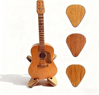 Doyyi Wooden Music Accessory Case with 3 Guitar Picks, Portable Holder and Storage Box for Plectrums - Thoughtful Gift for Guitar Players