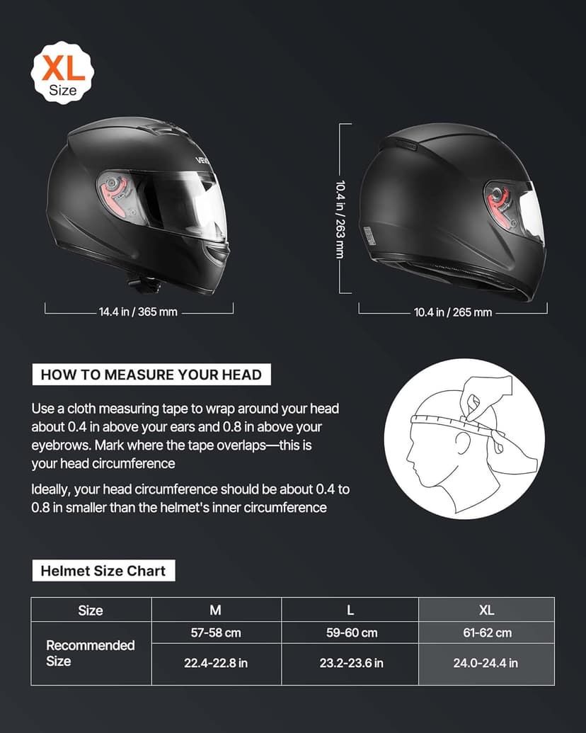 VEVOR Full Face Motorcycle Helmet DOT Approved, Dual Visor & Interchangeable Lens, Smart Street ABS Helmet Comfortable Motocross Helmet, Fit for Youth & Adults