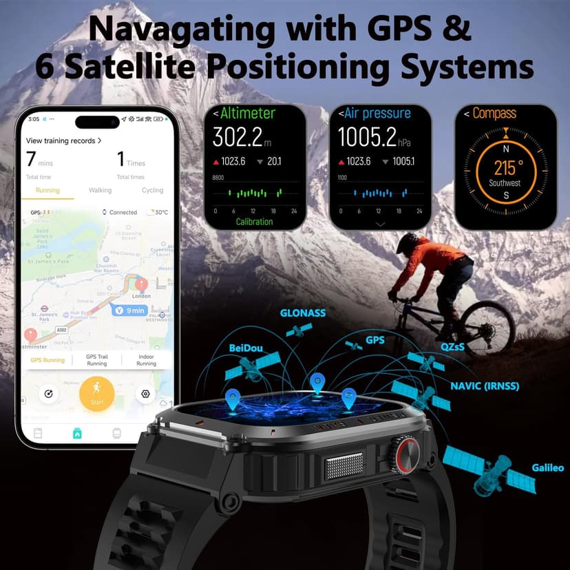 Military GPS Smart Watch for Men with Offline Map/Air Pressure/Altitude/Compass,smart Watch for Android Phones and iPhone,Waterproof Fitness Tracker with Blood Oxygen/Heart Rate/Sleep/100+ Sport Modes