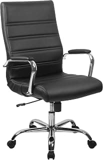 Flash Furniture Whitney High-Back Swivel LeatherSoft Desk Chair with Padded Seat and Armrests, Adjustable Height Padded Office Chair, Black/Chrome