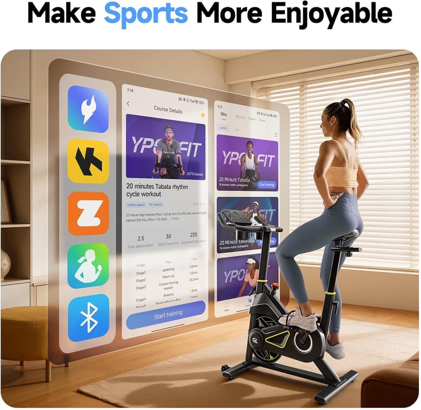 Exercise Bike, Adjustable Magnetic Resistance Stationary Bikes for Home Cardio with Exclusive App, Indoor Bike with 330lbs Weight Capacity Comfortable Seat, Tablet Mount and Fitness Courses