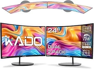 Kado Dual Monitor Setup - 2-Pack 24" Curved 1920x1080 Computer Monitor 1500R 75Hz VESA Mount HDMI Office Gaming Hybrid Built-in Speakers (C24X Dual Series)