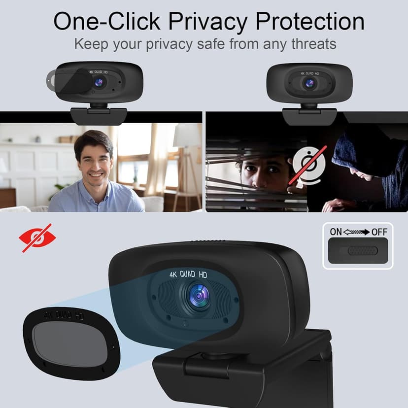 Combess 4K Webcam for Streaming Webcam for PC, 1/2.5'' Sensor, Autofocus, 2 Noise Reduction Mics, Built-in Privacy Cover, for PC/Zoom/Skype/Team/Laptop/MacBook/Windows