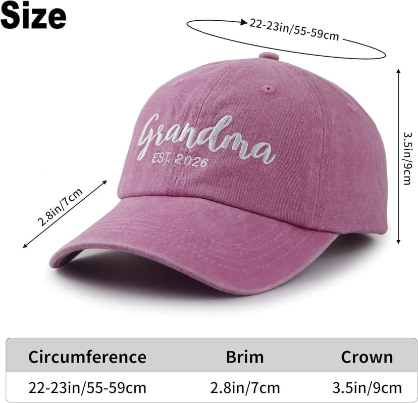 2PCS Grandma and Grandpa Est 2026 Hats for Grandparents, Adjustable Embroidered Cotton Baseball Cap for Women Men