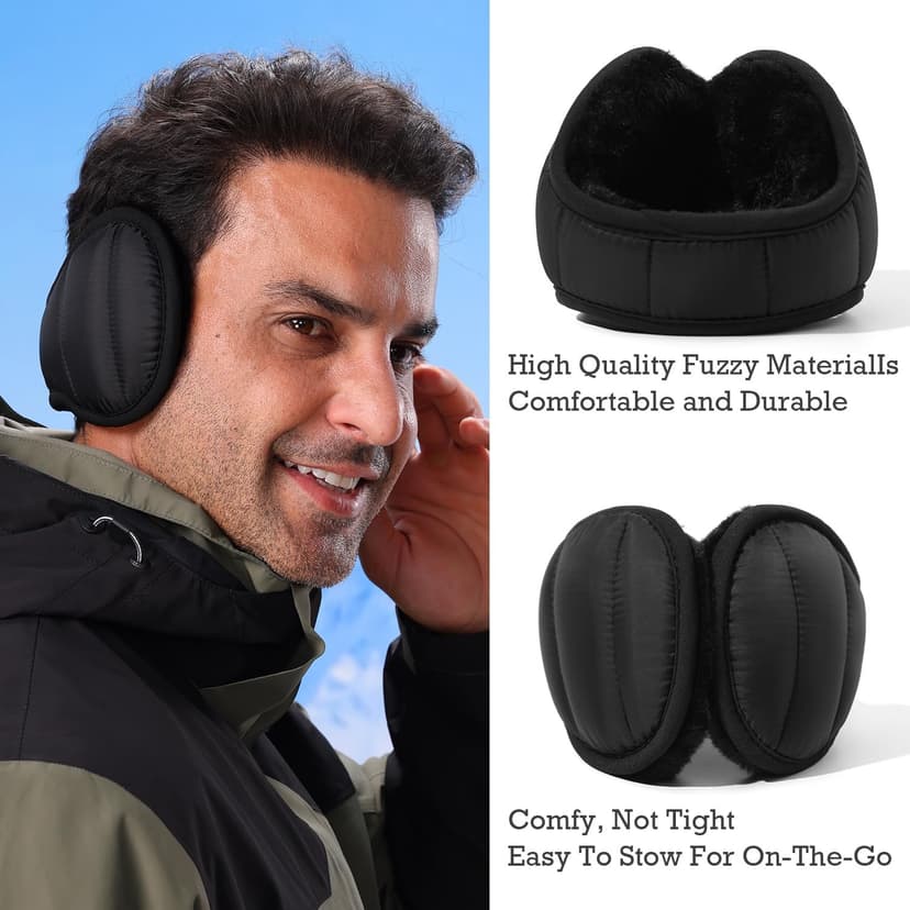 Dwenarry Winter Warm Ear Muffs Unisex Foldable Ear Warmers Adjustable fleece Earmuffs for Men Women Cold Weather 1/2 Pack