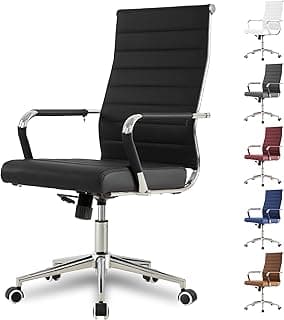 Okeysen Office Desk Chair, Ergonomic Leather Modern Conference Room Chairs, Executive Ribbed Height Adjustable Swivel Rolling Chair for Home Office. (Black)