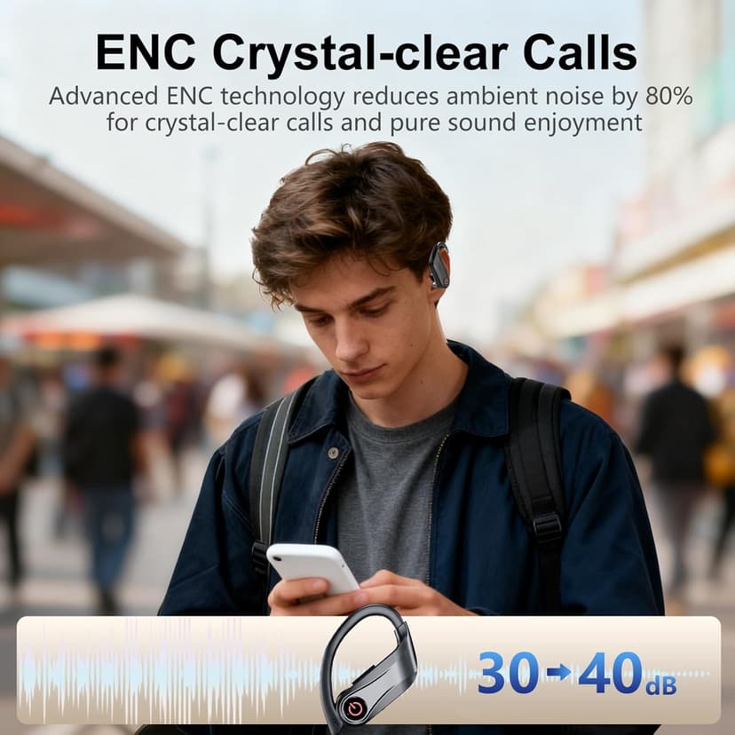 EUQQ True Wireless Earbuds, 2026 Sport Bluetooth 6.1 Headphones with Microphone 120H Playtime Dual LED Display Case, Noise Canceling Ear Buds with Easy Button Controls Sweat and Water Resistant Black