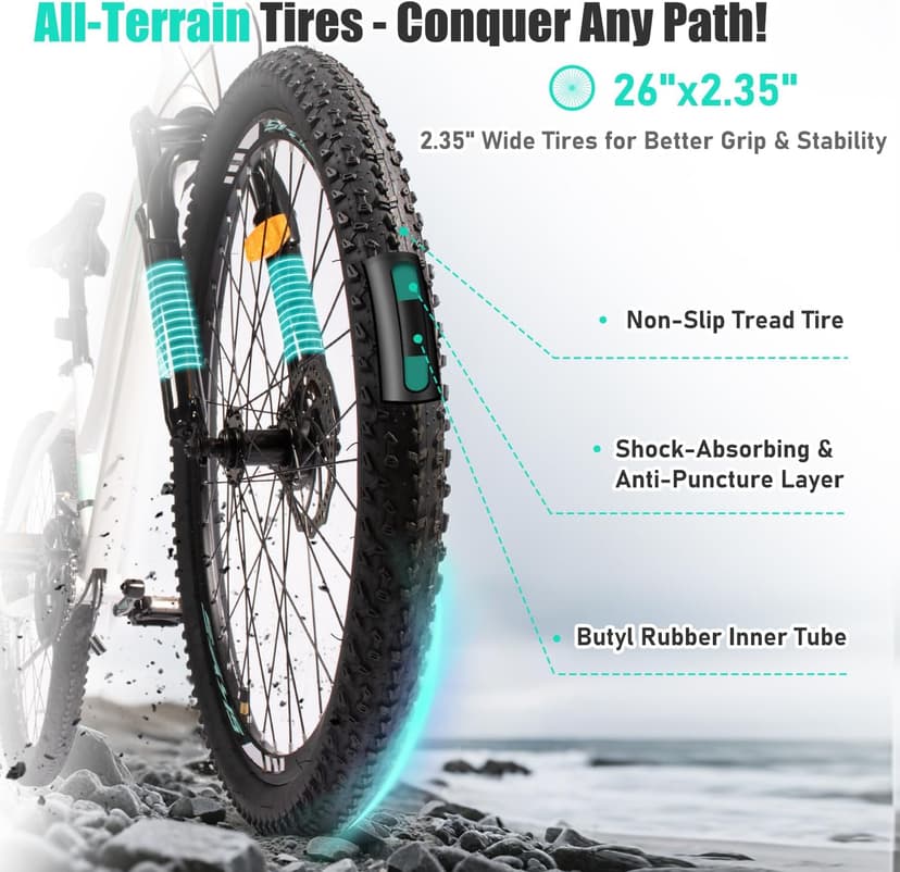 24/26 Inch Mountain Bike for Women & Girls, Twist Shifter, Dual Disc Brakes, Lockout Fork, 2.35" All Terrain Tires, Low Step Steel Frame, 85% Pre-Assembled