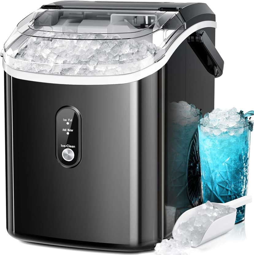 Kismile Portable Nugget Ice Maker Countertop, 33 lbs/Day Pebble Ice Machine with Self-Cleaning Function, Chewable Sonic Ice Maker with 1.1L Water Tank for Home Kitchen Office Bar